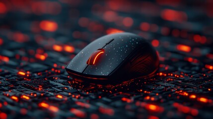 Futuristic gaming mouse on a glowing circuit board