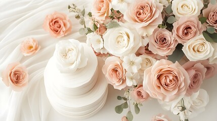 Obraz premium A serene composition featuring watercolor roses in soft pink and white hues, delicately arranged on a soft cream backdrop, evoking a light and airy feel that enhances their beauty. 