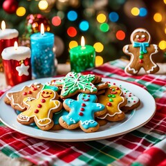 Naklejka premium Christmas cookies and decorations, festive Christmas atmosphere, sweet food