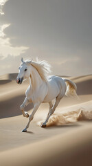 White Horse Running in the Desert – High-Resolution Photo