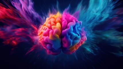 Vibrant abstract representation of a brain with colorful bursts