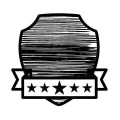 Artistic black and white shield design with a blank ribbon space for text, perfect for logos or creative projects