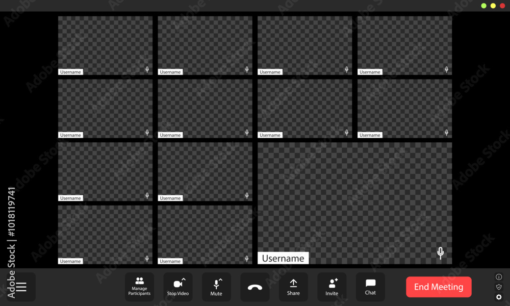 Wall mural virtual meeting grid with empty participant slots in a digital collaboration space during a schedule