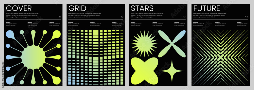 Sticker minimalist covers design. abstract geometric backgrounds. a4 size print templates with customizable 