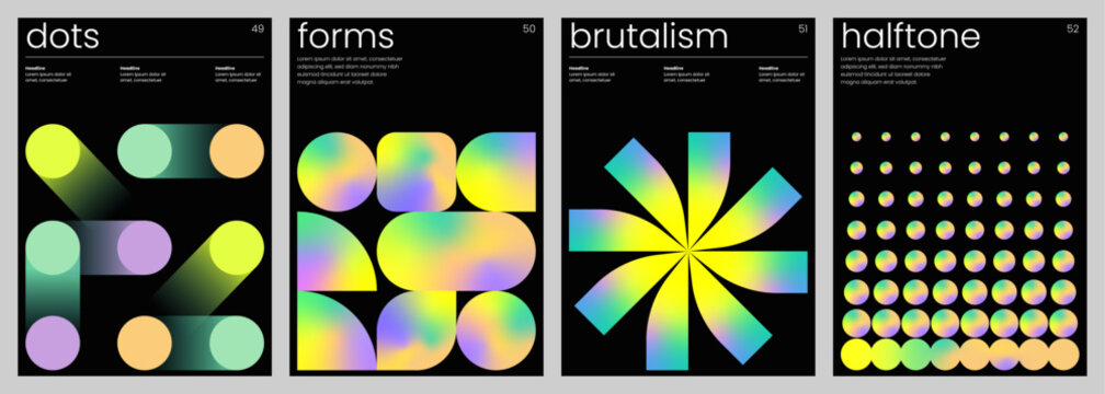 Minimalist covers design. Abstract geometric backgrounds. A4 size print templates with customizable text. Modern layouts with gradient shapes for card, poster, brochure, flyer or catalog