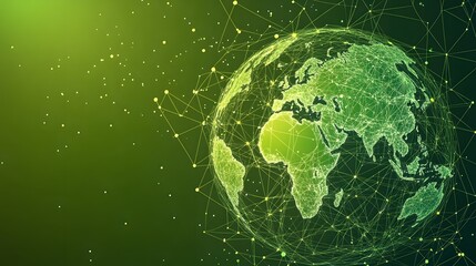 
Map of the planet. Global social network. Future. Vector.Green futuristic background with planet Earth. Internet and technology. Floating Green plexus geometric background.