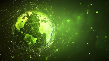 
Map of the planet. Global social network. Future. Vector.Green futuristic background with planet Earth. Internet and technology. Floating Green plexus geometric background.
