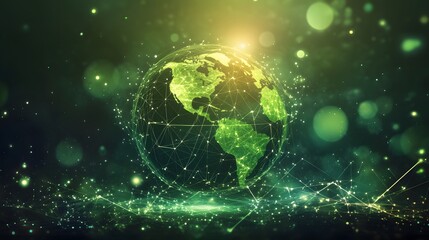 
Map of the planet. Global social network. Future. Vector.Green futuristic background with planet Earth. Internet and technology. Floating Green plexus geometric background.