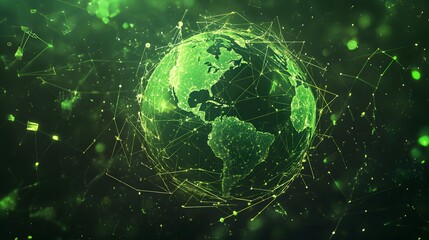 
Map of the planet. Global social network. Future. Vector.Green futuristic background with planet Earth. Internet and technology. Floating Green plexus geometric background.