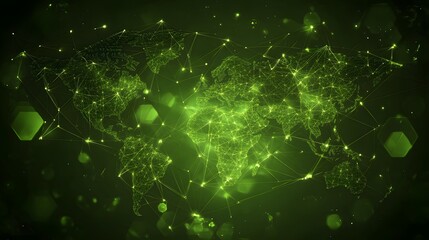 
Map of the planet. Global social network. Future. Vector.Green futuristic background with planet Earth. Internet and technology. Floating Green plexus geometric background.
