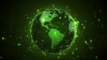 
Map of the planet. Global social network. Future. Vector.Green futuristic background with planet Earth. Internet and technology. Floating Green plexus geometric background.
