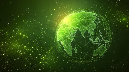 
Map of the planet. Global social network. Future. Vector.Green futuristic background with planet Earth. Internet and technology. Floating Green plexus geometric background.
