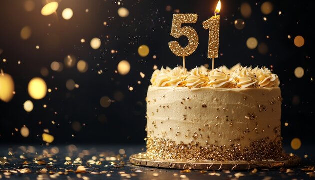 51st Birthday Celebration Cake with Glittering Candle and Sparkles