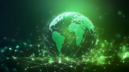 Fototapeta premium Map of the planet. Global social network. Future. Vector.Green futuristic background with planet Earth. Internet and technology. Floating Green plexus geometric background.