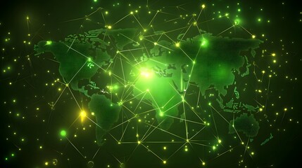 
Map of the planet. Global social network. Future. Vector.Green futuristic background with planet Earth. Internet and technology. Floating Green plexus geometric background.
