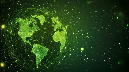
Map of the planet. Global social network. Future. Vector.Green futuristic background with planet Earth. Internet and technology. Floating Green plexus geometric background.