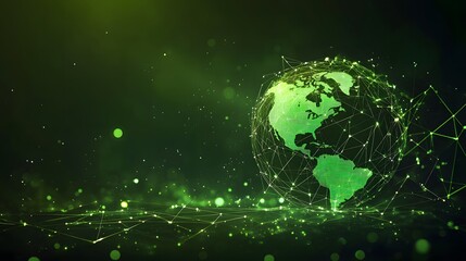 Naklejka premium Map of the planet. Global social network. Future. Vector.Green futuristic background with planet Earth. Internet and technology. Floating Green plexus geometric background.