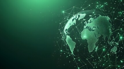 Fototapeta premium Map of the planet. Global social network. Future. Vector.Green futuristic background with planet Earth. Internet and technology. Floating Green plexus geometric background.