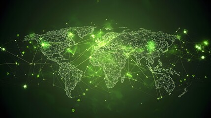 
Map of the planet. Global social network. Future. Vector.Green futuristic background with planet Earth. Internet and technology. Floating Green plexus geometric background.