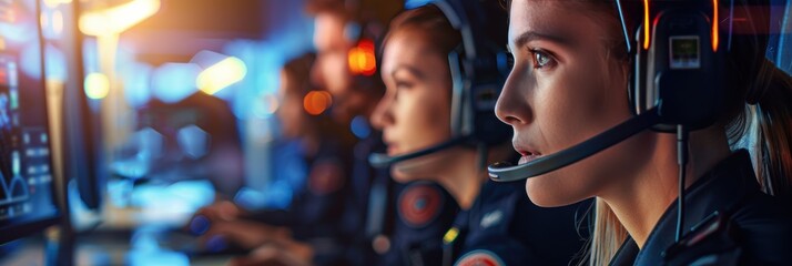 High-tech call center with police officers ready to handle 911 emergencies effectively