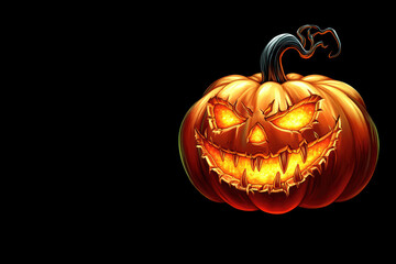 Glowing Halloween pumpkin face in darkness