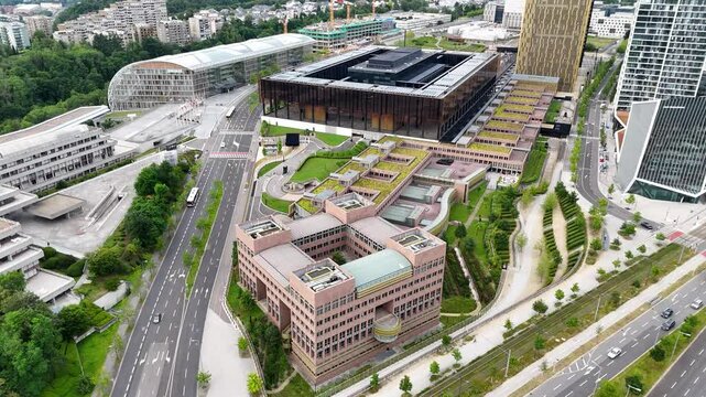 Drone footage of Court of Justice of the European Union in Luxembourg