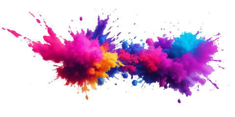 Multicolor powder explosion on White background. Colored cloud. Colorful dust explode. Paint Holi. colorful rainbow Holi paint color powder explosion with bright colors isolated white background.	