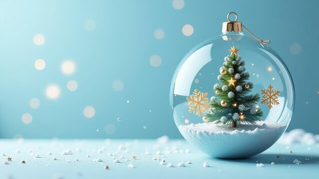 Christmas in pastel blue, Christmas tree inside a delicate sphere, bringing a sense of wonder, horizontal banner, header for site