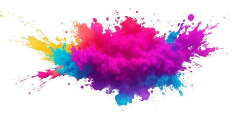 Multicolor powder explosion on White background. Colored cloud. Colorful dust explode. Paint Holi. colorful rainbow Holi paint color powder explosion with bright colors isolated white background.	