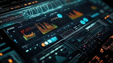 Naklejka premium Detailed view of a digital interface showing electrical wave patterns and data, with a focus on signal analysis tools
