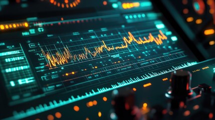 Fototapeta premium Detailed view of a digital signal generator screen with dynamic electrical wave patterns and adjustments
