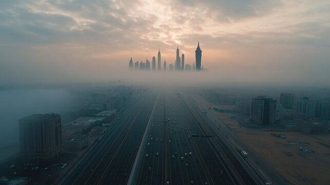 Drone shot King Fahad Road in Riyadh capital city of Saudi Arabia