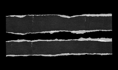 Set of Two Torn Paper Strips with Rough Edges on Black Background for Collage and grunge design