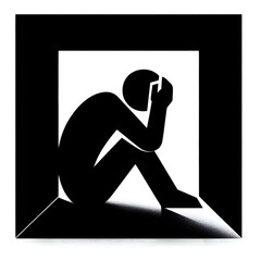silhouette of a person in a black box, icon or symbol of isolation and loneliness