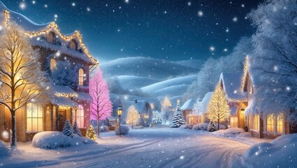 Magical Winter Night in a Snowy Village
