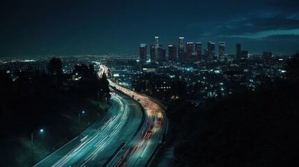 Fototapeta premium Night Cityscape with Highway