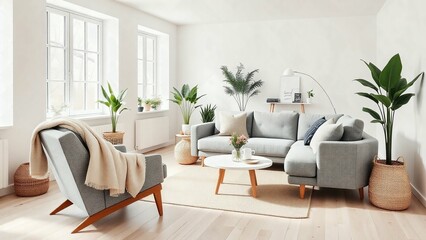 modern living room with furniture, Scandinavian Living Room, Modern Home Interior, Cozy Living Space, Stylish Home Decor