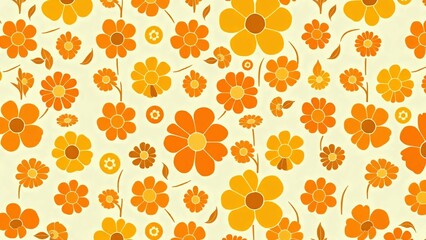Retro Flower Wallpaper, 1970s Inspired Design, Bold Color Patterns, Vintage Abstract Flowers