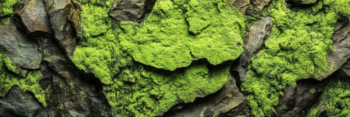 Obraz premium Lush Green Moss on Weathered Stone, vibrant moss enveloping aged rock, showcasing nature's resilience and beauty in intricate detail