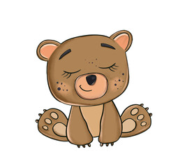 Cute baby teddy bear. Hand drawn illustration. Painting isolated on white background.