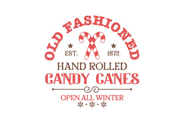 Old fashioned  Candy cane, Vintage Christmas Sign typography Design