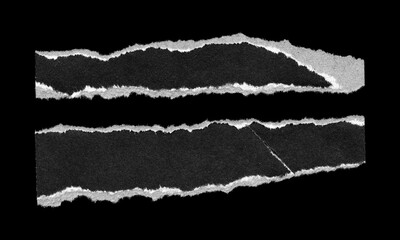 Set of Two Torn Paper Strips with Rough Edges and Empty Space on Black Background for Collage and grunge design 