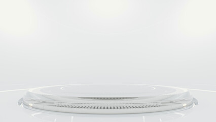 Technology Background. Power podium empty stage or laboratory white room. Sci-fi idea concept. Technological elements innovation background. 3D render.
