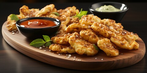 Crispy Fried Delights with a Side of Savory Sauces and a Sprinkle of Salt