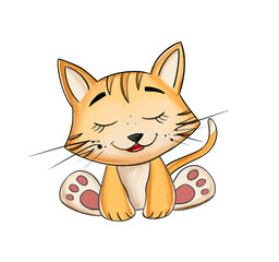 Cute baby kitty . Hand drawn illustration. Painting isolated on white background.