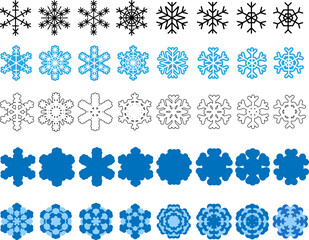 A set of different types of snowflakes for children's creativity, pasting, cutting, coloring