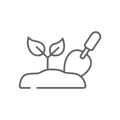 Gardening icon. Simple outline style. Garden, farming, shovel, soil, spade, organic, trowel, dirt, nature, farm, agriculture concept. Thin line symbol. Vector illustration isolated. Editable stroke.