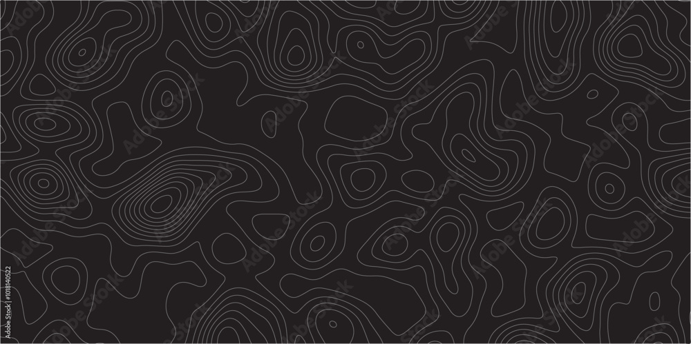 Poster Abstract white on black background Topographic line map pattern. Contour elevation topographic and textured Background Modern design with black background with topographic wavy patted.	
