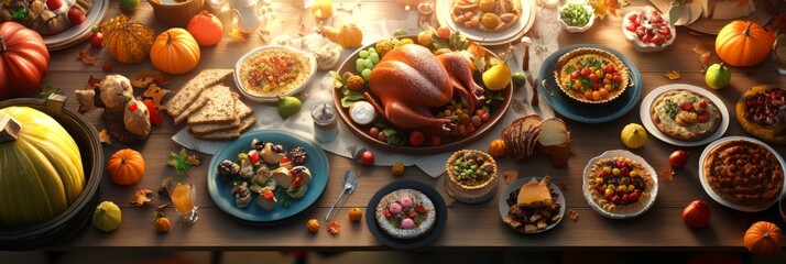 Fototapeta premium Thanksgiving is when the family comes together to celebrate eating a special meal, such as turkey. 