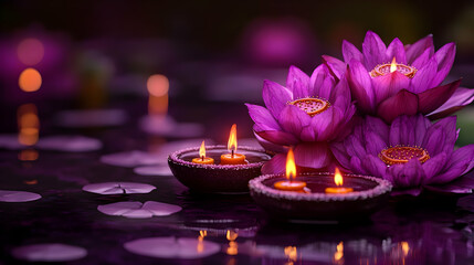 Serenity with floating candles and vibrant lotus flowers.